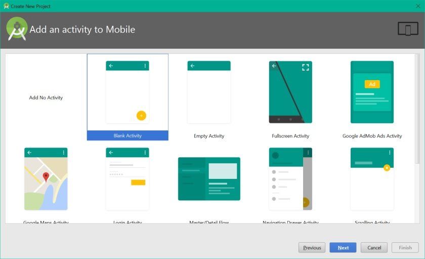The layout of Android Studio